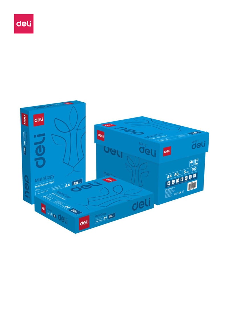 A4 Copy Paper 80 GSM, 5 Reams, 2500 Sheets – Multipurpose Printing Paper